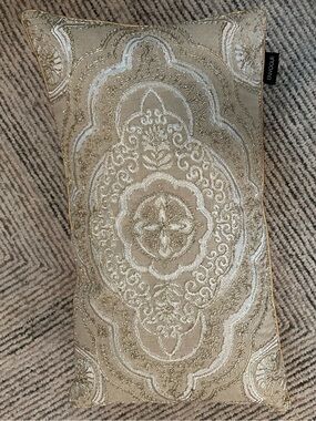 Envogue Embroidered Lumbar Throw Pillow Beige Ivory Medallion Moroccan